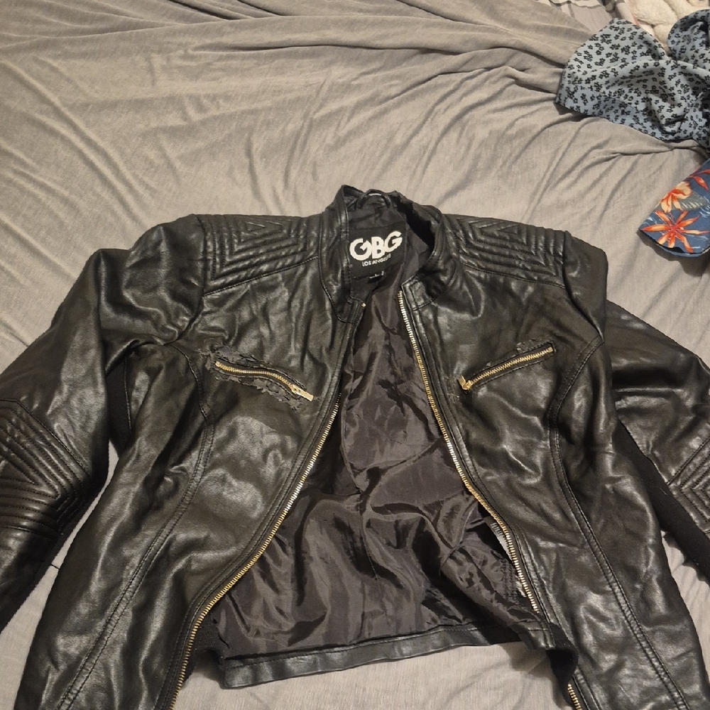 GBG Los Angeles Black Leather Motorcycle Jacket